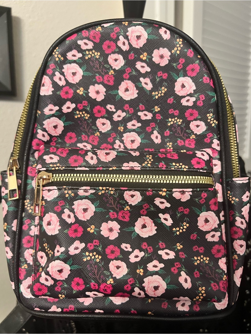 Mini Floral Backpack in Pink and Black - Compact Women's Backpack